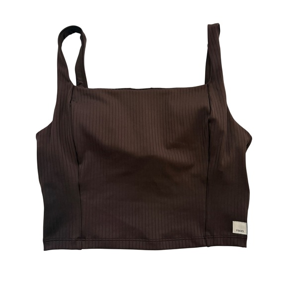 Vuori Tops - Vuori Womens Ribbed Crop Tank Top Espresso Brown Square Neck Built-in Bra S